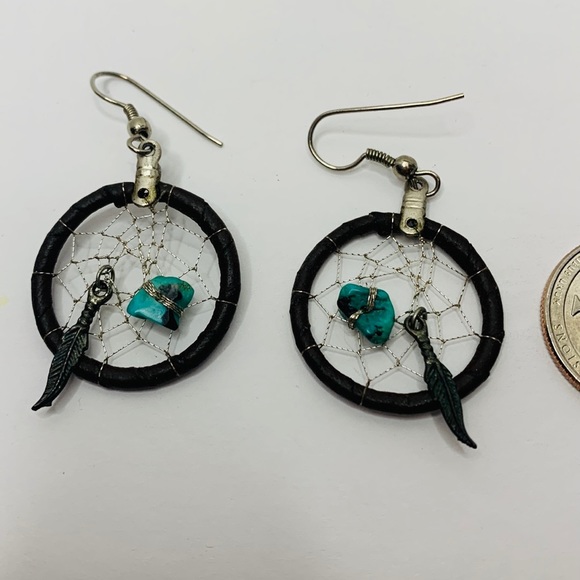 DreamCatcher Dangle Earrings | Turquoise Rock | Indian | Boho | Handmade Jewelry - Picture 3 of 3